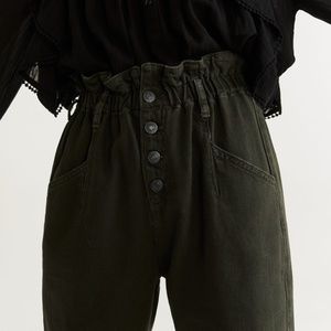 MANGO - Dark Green Paper Bag Jeans (NWT)